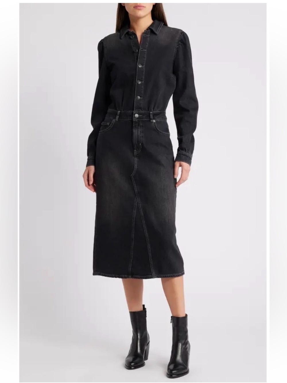 Rails Beverly Black Denim Button-Up Dress Size Medium
